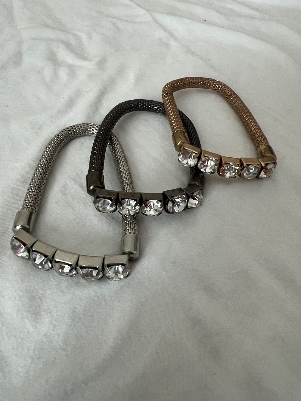 Crystal Accent Mesh Bracelet - Silver, Gunmetal, Gold